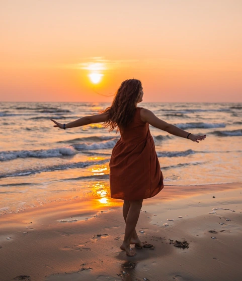 Woman walking on the beach